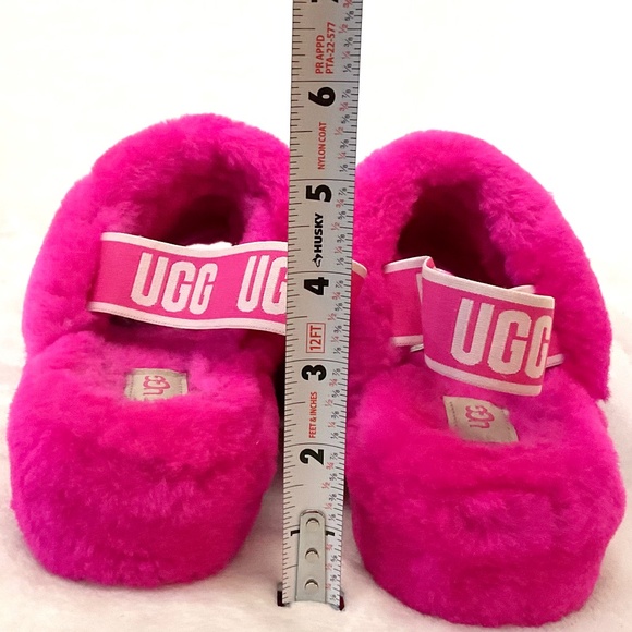 UGG FLUFF YEAH LAMB FUR HOT PINK SLING BACK PEEP TOE SLIPPERS SZ 7 - Picture 11 of 14